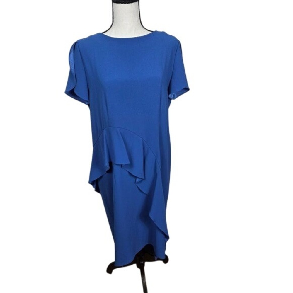 BLACK LABEL BY CHICO'S SZ M Blue Ruffle Asymmetrical Midi Dress‎ Size 1